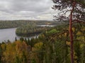 Panorama from Aulanko lookout tower: autumn nature of Northern Europe, Finland. Royalty Free Stock Photo