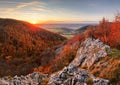 Panorama of autumn forest and rock in Slovakia mountain Royalty Free Stock Photo