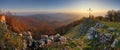 Panorama at autumn forest and sun from peak Vysoka, Slovakia