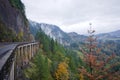 Panorama with autumn nature Columbia Gorge with truck overpass b Royalty Free Stock Photo