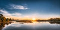 Panorama Of Autumn River Landscape In Europe At Sunrise. Sun Shine Royalty Free Stock Photo