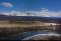 Panorama of Avacha river, Kamchatka peninsula. Early spring Royalty Free Stock Photo