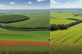 Panorama background of fields and meadows in different seasons ai generated Royalty Free Stock Photo