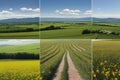 Panorama background of fields and meadows in different seasons ai generated Royalty Free Stock Photo