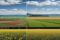 Panorama background of fields and meadows in different seasons ai generated Royalty Free Stock Photo