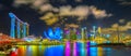 Panorama background of Singapore city skyline at sunset and view of skyscrapers on Marina Bay, aerial view, Singapore business bay Royalty Free Stock Photo