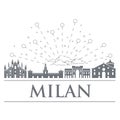Panorama of the badges, icons, symbols of Italy. Objects are noble gray color. City of Milan. Royalty Free Stock Photo