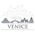 Panorama of the badges, icons, symbols of Italy. Objects are noble gray color. City of Venice. Royalty Free Stock Photo