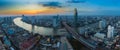 Panorama of Bangkok river curve during sunset Royalty Free Stock Photo