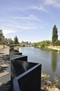 Panorama of the bank of River Crisul Repede from Oradea City in Romania. Royalty Free Stock Photo