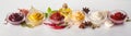 Panorama banner of assorted sauces and marinades Royalty Free Stock Photo