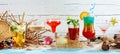 Panorama banner of colorful summer cocktails