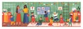 Panorama banner of diverse young kindergarten kids