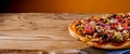 Panorama banner of a traditional Greek pizza Royalty Free Stock Photo