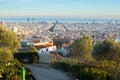 Panorama of Barcelona from park Guel on a sunset.