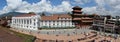 Panorama of Basantapur Square with neoclassical Gaddi Baithak palace, left, & Nautalle Durbar, on right, Kathmandu