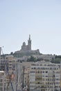 Panorama with Basilica Notre Dame de la Garde or Our Lady of the Guard from Marseille France Royalty Free Stock Photo