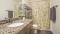 Panorama Bathroom interior of a home with gray wood floor and white wall Royalty Free Stock Photo