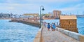 Panorama of Bay of Cadiz with levee of San Sebastian Castle, Spain