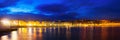 Panorama of Bay of La Concha in autumn night. Donostia