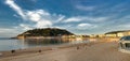 Panorama of bay of La Concha in autumn sunset. San Sebastian, Sp