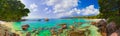 Panorama of beach Anse Lazio at Seychelles