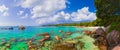 Panorama of beach Anse Lazio at Seychelles