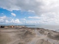 Panorama of beach of artificial island Marker Wadden and Markermeer lake, Netherlands