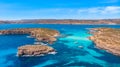 Panorama beach Blue Lagoon Comino Malta. Aerial view Royalty Free Stock Photo