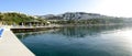 Panorama of the beach on Mediterranean turkish resort Royalty Free Stock Photo