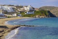 Panorama of beach in Mykonos town, Greece Royalty Free Stock Photo