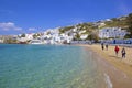 Panorama of beach in Mykonos town, Greece Royalty Free Stock Photo