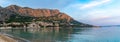 Panorama of beach in Omis in Croatia.