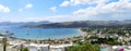 Panorama of the beach with recreation yachts on Turkish resort Royalty Free Stock Photo