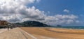 Panorama of the beachfront boardwalk and golden sand beach in Zarautz in the Spanish Basque Country