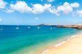 Panorama of beautiful beach and tropical sea of Lanzarote. Canaries Royalty Free Stock Photo