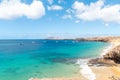 Panorama of beautiful beach and tropical sea of Lanzarote. Canaries