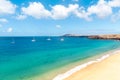 Panorama of beautiful beach and tropical sea of Lanzarote. Canaries Royalty Free Stock Photo