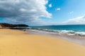 Panorama of beautiful beach and tropical sea of Lanzarote. Canaries Royalty Free Stock Photo