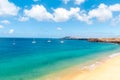 Panorama of beautiful beach and tropical sea of Lanzarote. Canaries Royalty Free Stock Photo