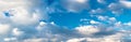 Panorama of beautiful blue sky with clouds on a hot summer day. High resolution Royalty Free Stock Photo