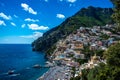 Panorama of beautiful coastal town - Positano by Amalfi Coast in Italy during summer`s daylight, Positano, Italy