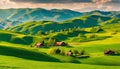 Panorama of Beautiful Countryside of Romania: Sunlit Splendor Royalty Free Stock Photo