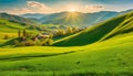 Panorama of Beautiful Countryside of Romania: Sunlit Splendor Royalty Free Stock Photo