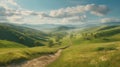 panorama of beautiful countryside of romania. sunny afternoon. Generative AI Royalty Free Stock Photo