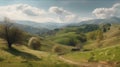 panorama of beautiful countryside of romania. sunny afternoon. Generative AI Royalty Free Stock Photo