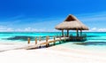 Panorama of beautiful gazebo on the tropical white sandy beach in Punta Cana, Dominican Republic