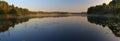 Panorama. Beautiful lake at dawn.