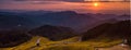 Panorama Beautiful landscape of Mountain in Twilight time nature flower Tung Bua Tong Mexican sunflower field ,Mae Hong Son, Royalty Free Stock Photo