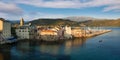 Panorama of beautiful Saint Florent town and harbour, Corsica